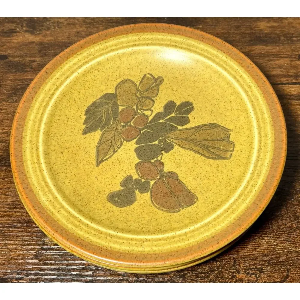 Vintage Homer Laughlin 7.5” Brown Floral Stoneware Salad Plates- Set of 3